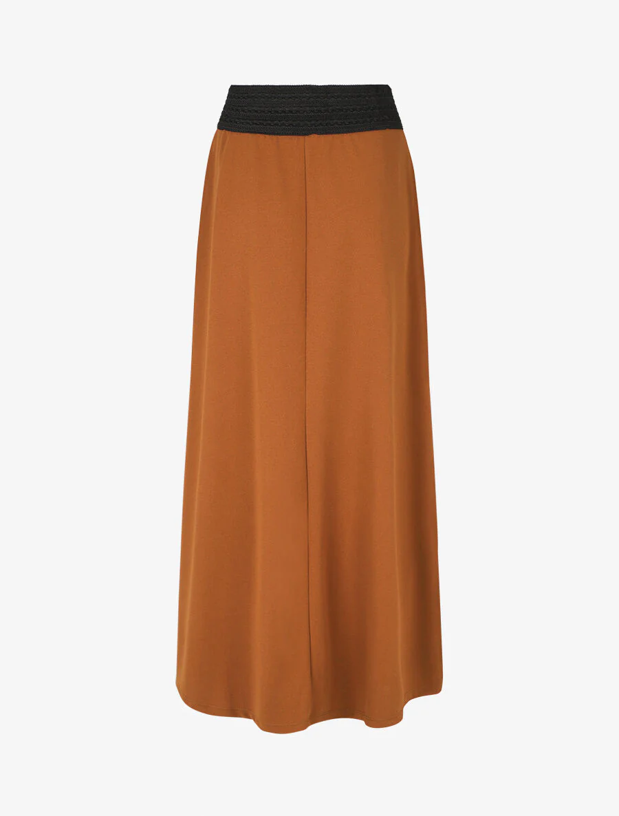 Lange rechte effen rok met elastische taille - Kameel - Image 2