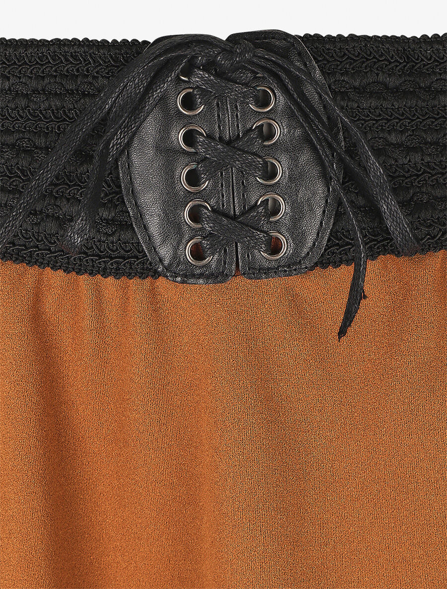 Lange rechte effen rok met elastische taille - Kameel - Image 3