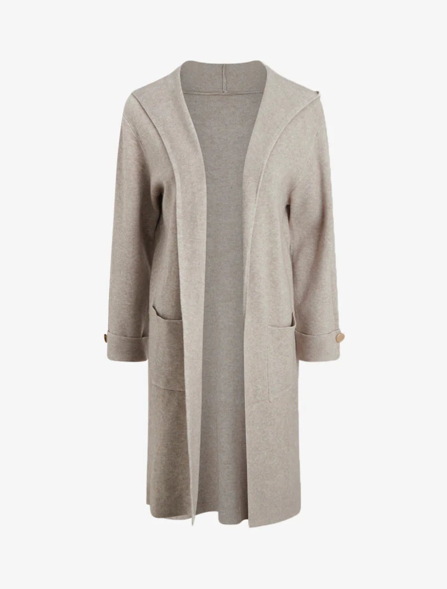 Lange rechte gilet met capuchon - Lichtmol