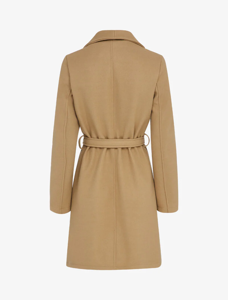 Lange rechte jas met riem - Camel - Image 2