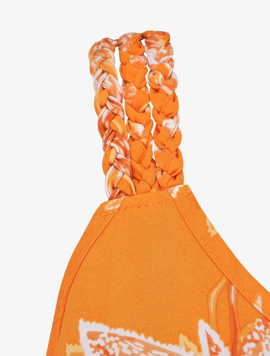 Lange rechte jurk met bloemenprint - oranje - Image 3