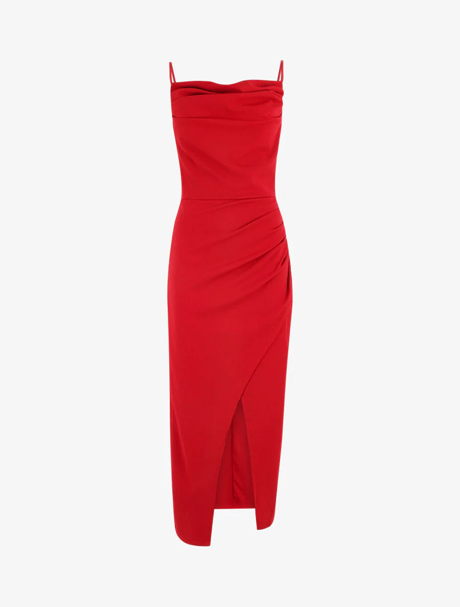 Lange rechte jurk met gedrapeerd effect - Rood