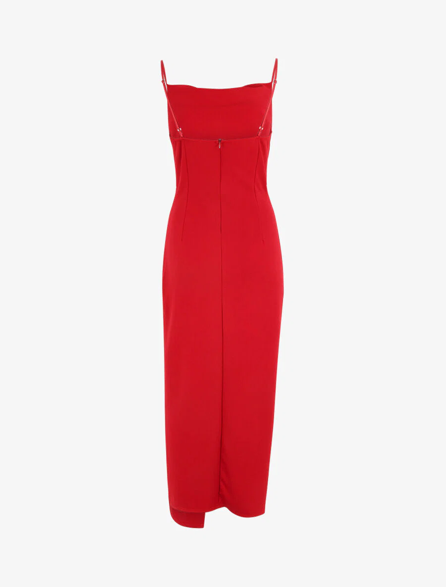 Lange rechte jurk met gedrapeerd effect - Rood - Image 2
