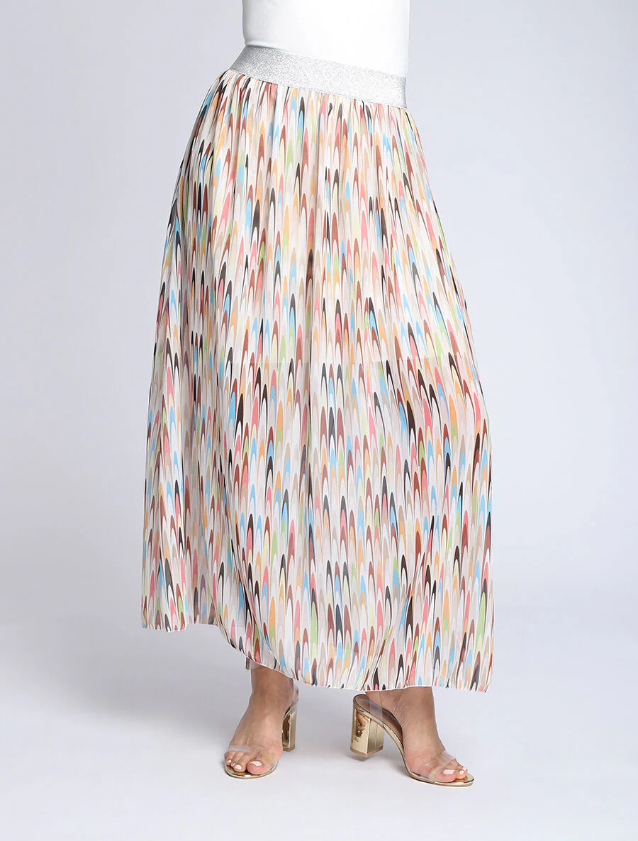 Lange retro print rok met een iriserende riem - Beige - Image 4