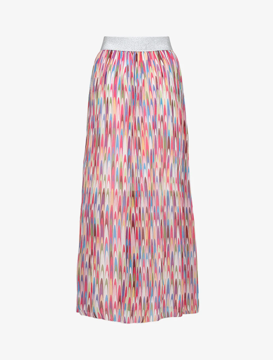 Lange retro print rok met een iriserende riem - Fuchsia - Image 2