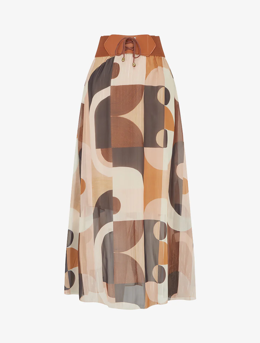 Lange rok met abstracte print - Zwart