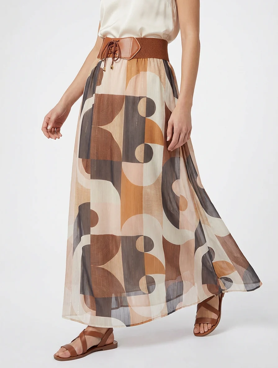 Lange rok met abstracte print - Zwart - Image 4