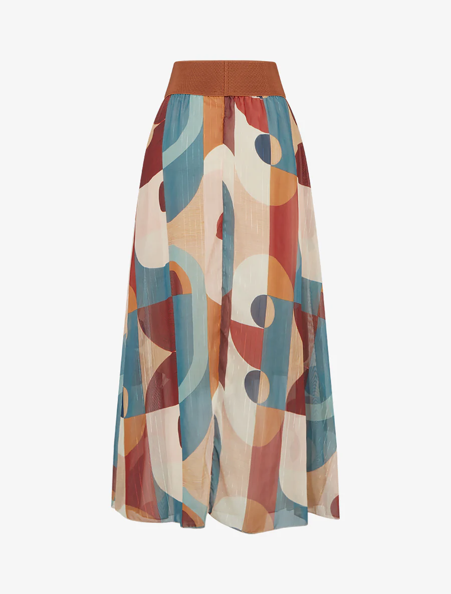 Lange rok met abstracte print - Eendenblauw - Image 2