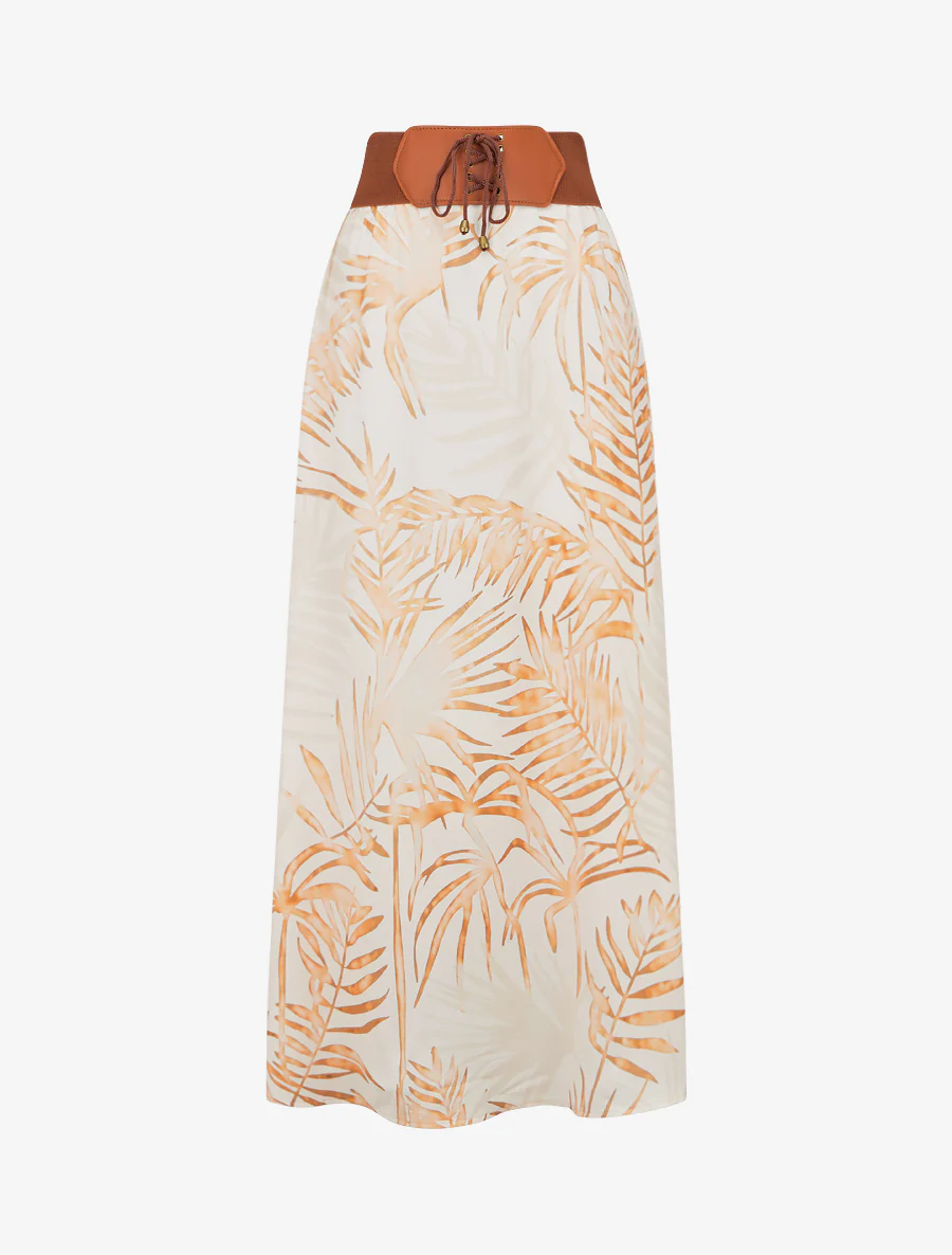 Lange rok met bladdessin - Beige