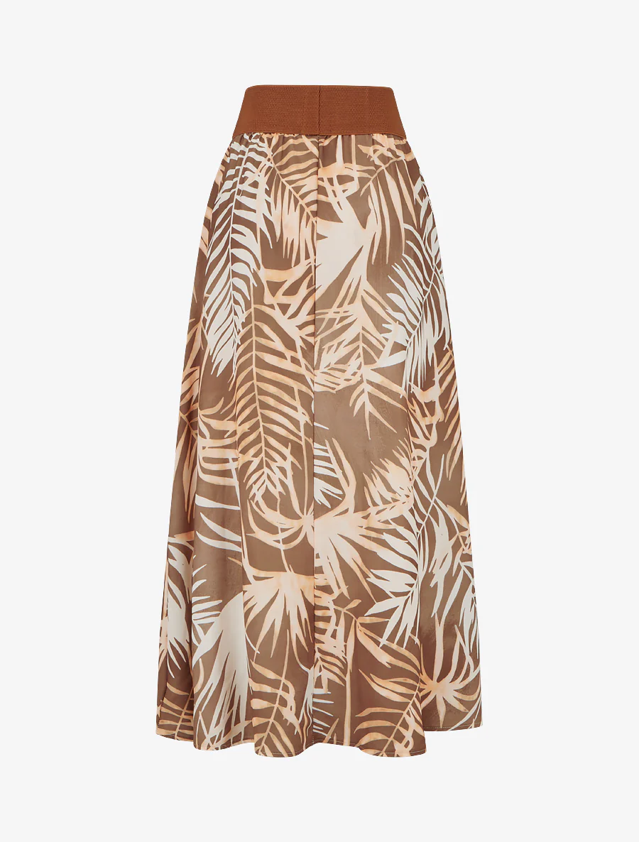 Lange rok met bladdessin - Bruin - Image 2
