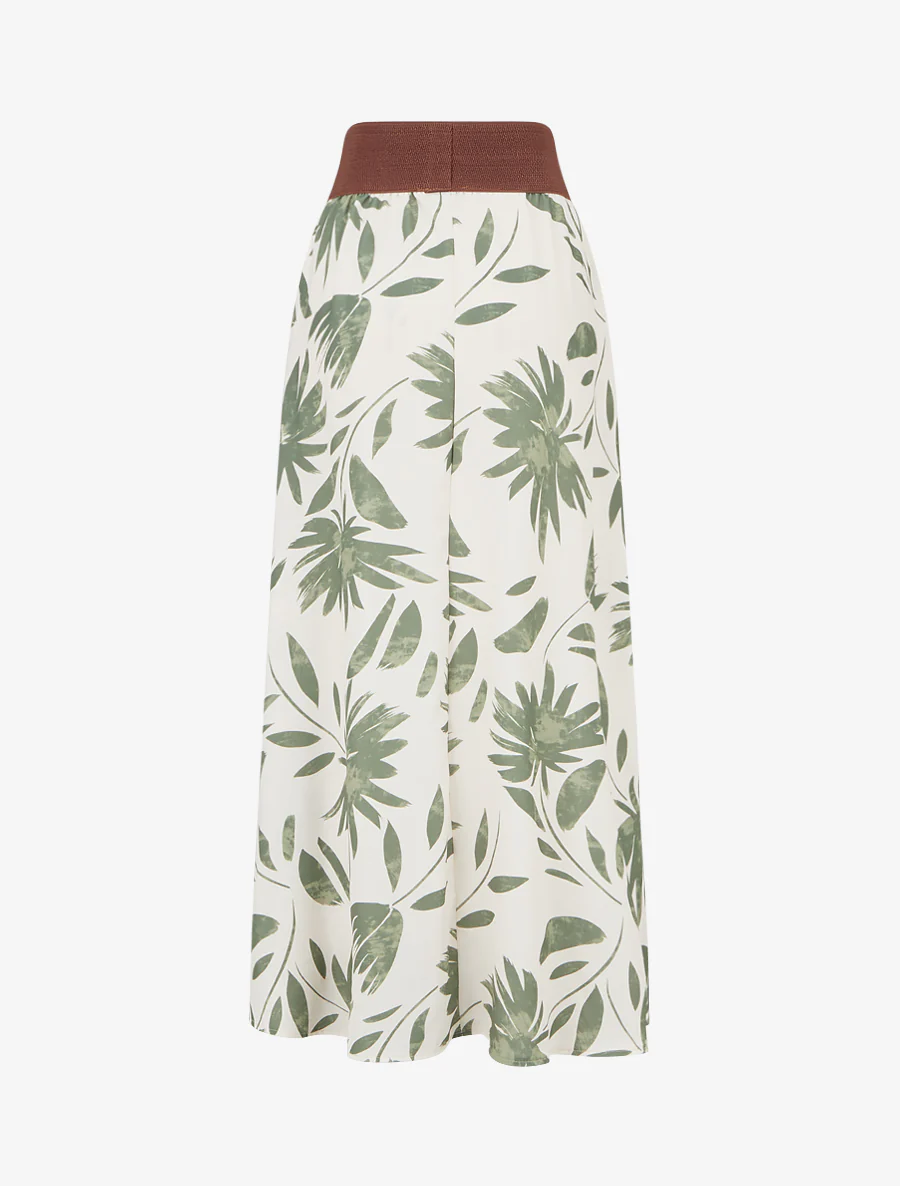 Lange rok met bloemenprint en fantasietaille. - Kaki - Image 2