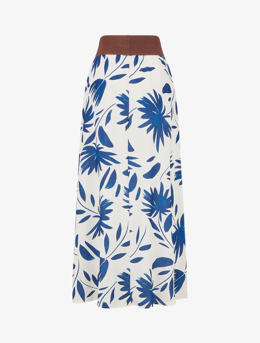 Lange rok met bloemenprint en fantasietaille. - Donkerblauw - Image 2