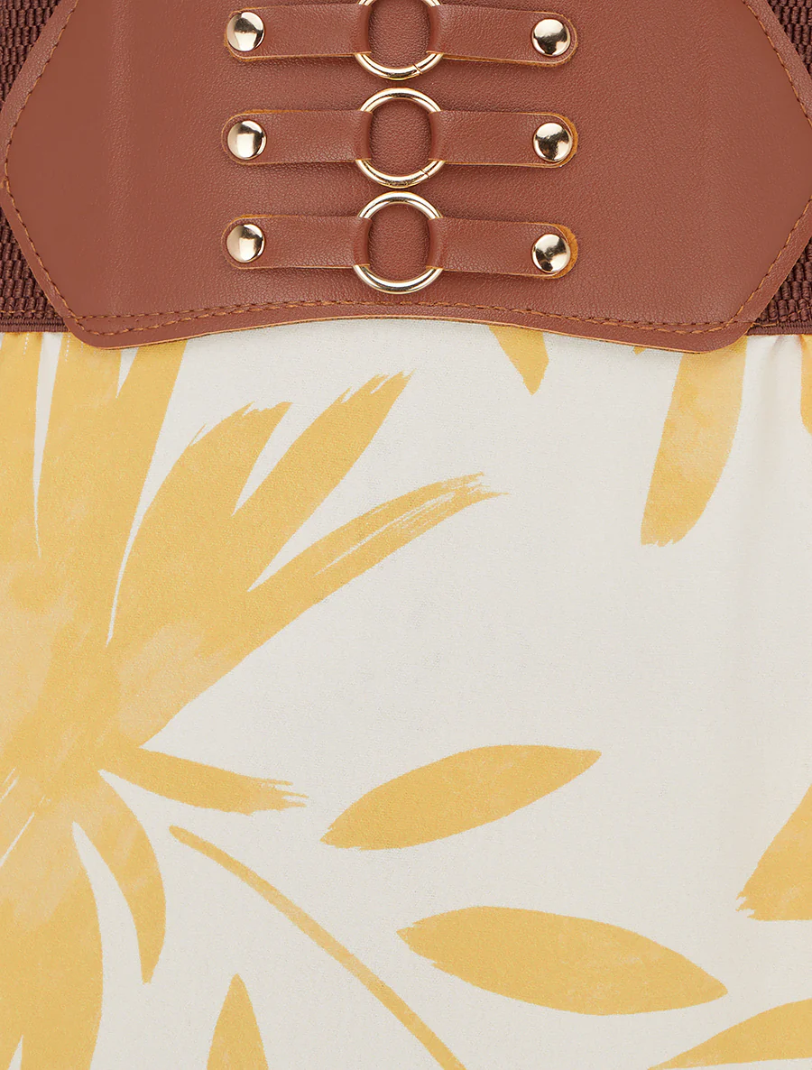 Lange rok met bloemenprint en fantasietaille. - Geel - Image 3