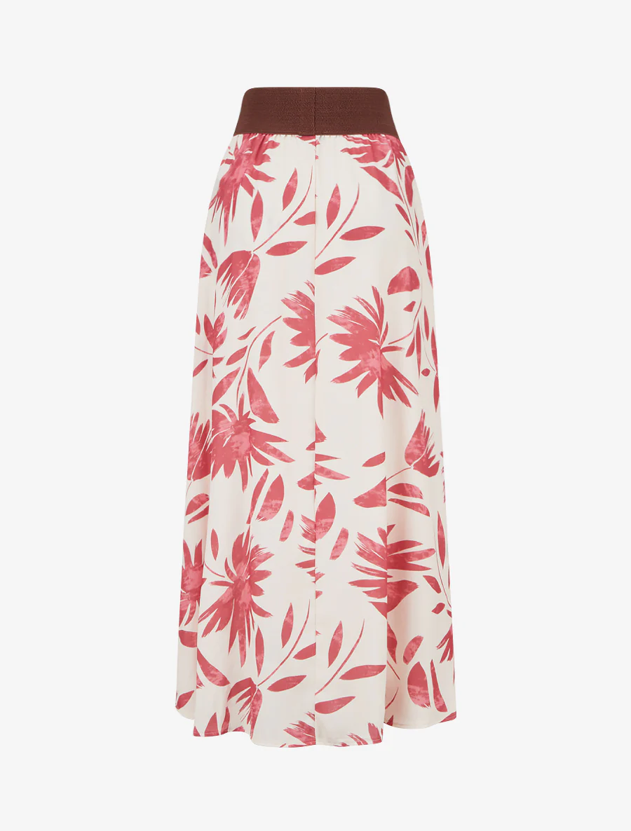 Lange rok met bloemenprint en fantasietaille. - Donkerroze - Image 2