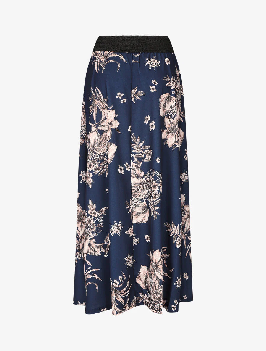 Lange rok met bloemenprint en hoge taille - Marineblauw - Image 2