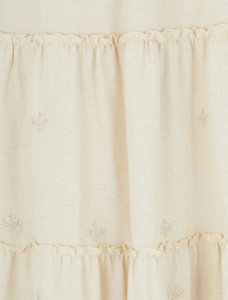 Lange rok met elastiek en borduursel - Beige - Image 3