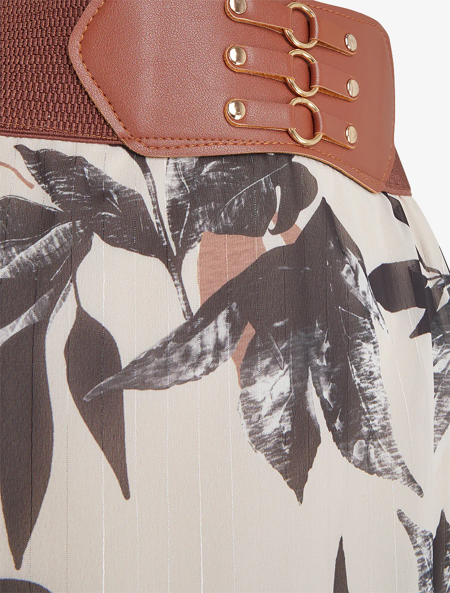 Lange rok met fantasie bladprint - Zwart - Image 3