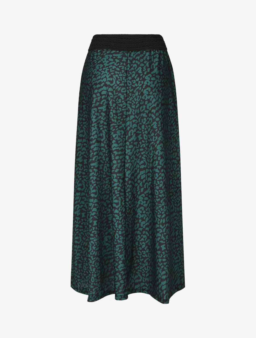 Lange rok met grafische print en hoge taille - groen - Image 2