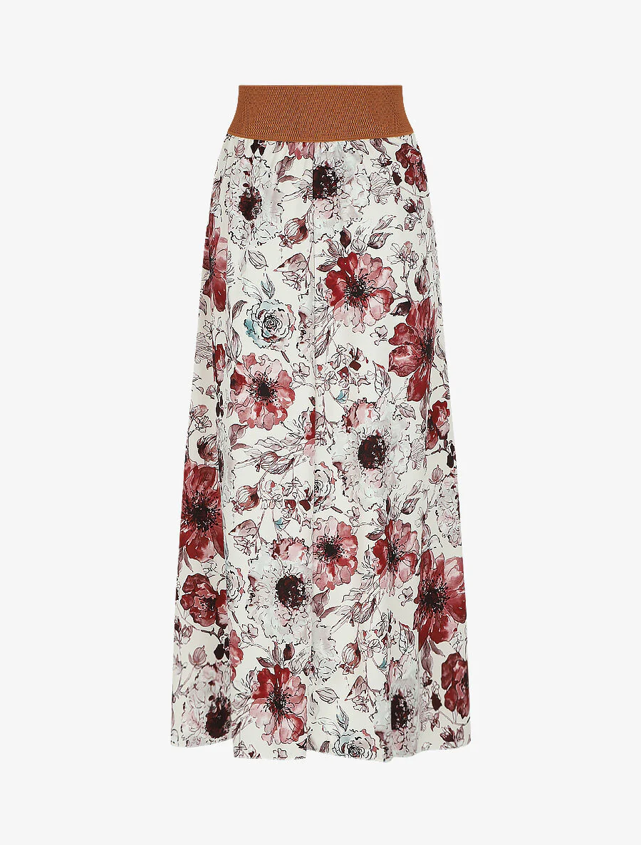 Lange rok met grote bloemenprint - Beige - Image 2