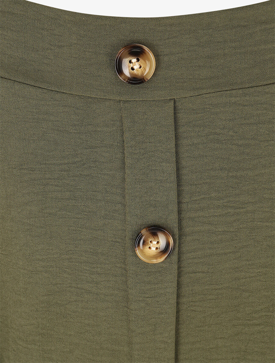 Lange rok met hoge taille en knopen - Kakigroen - Image 3