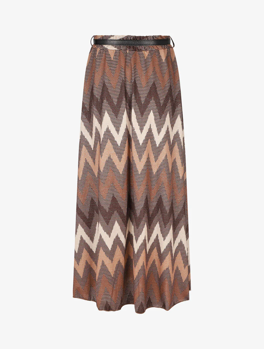 Lange rok met iriserende zigzagprint - Kameel - Image 2