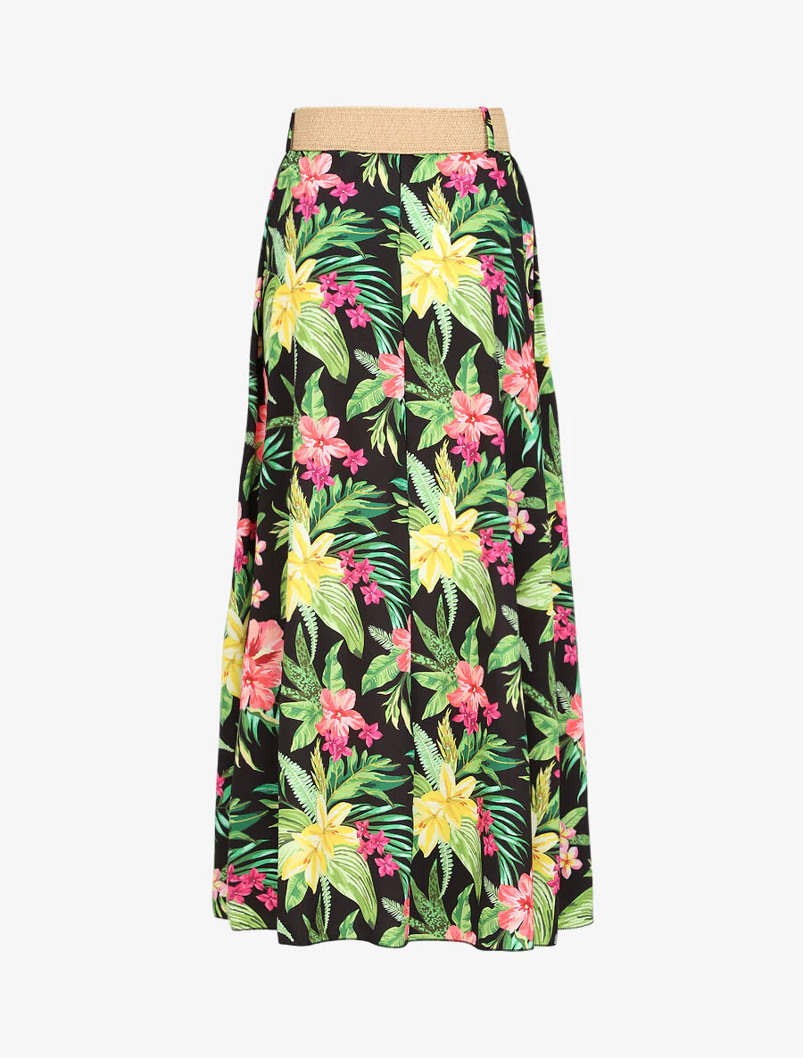 Lange rok met tropische print - Zwart - Image 2