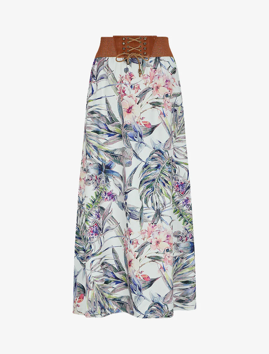 Lange rok met tropische print - Wit