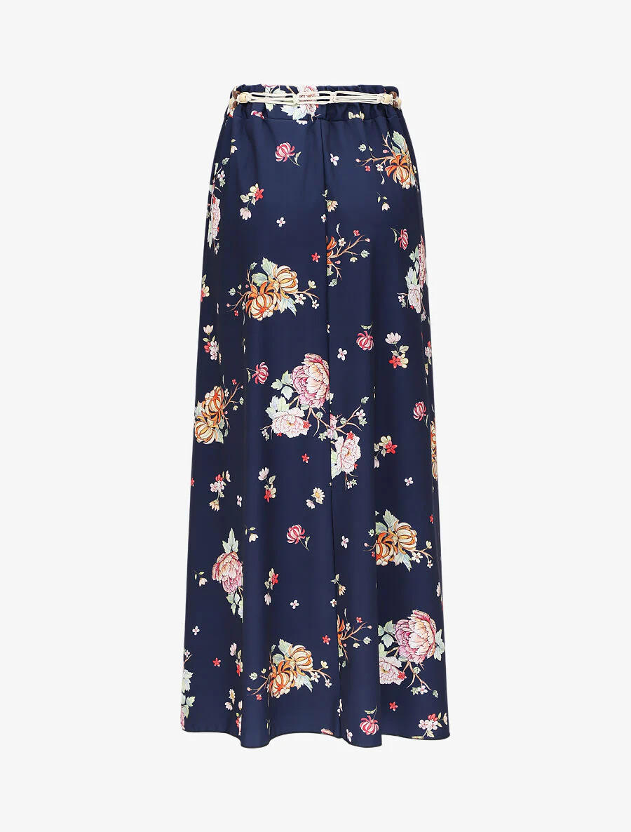 Lange uitlopende rok met pioenrozenprint - Marineblauw - Image 2