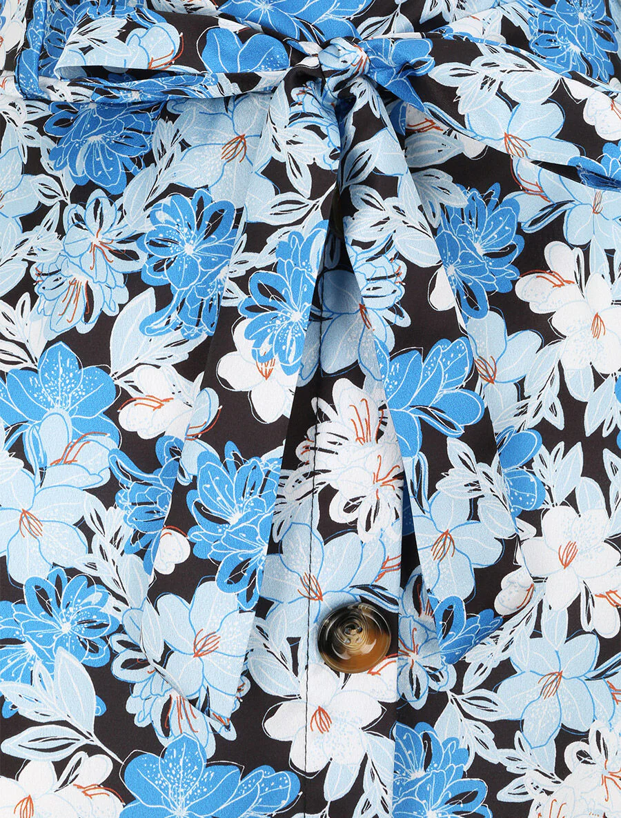 Lange satijnen rok met lisprint - Blauw - Image 3
