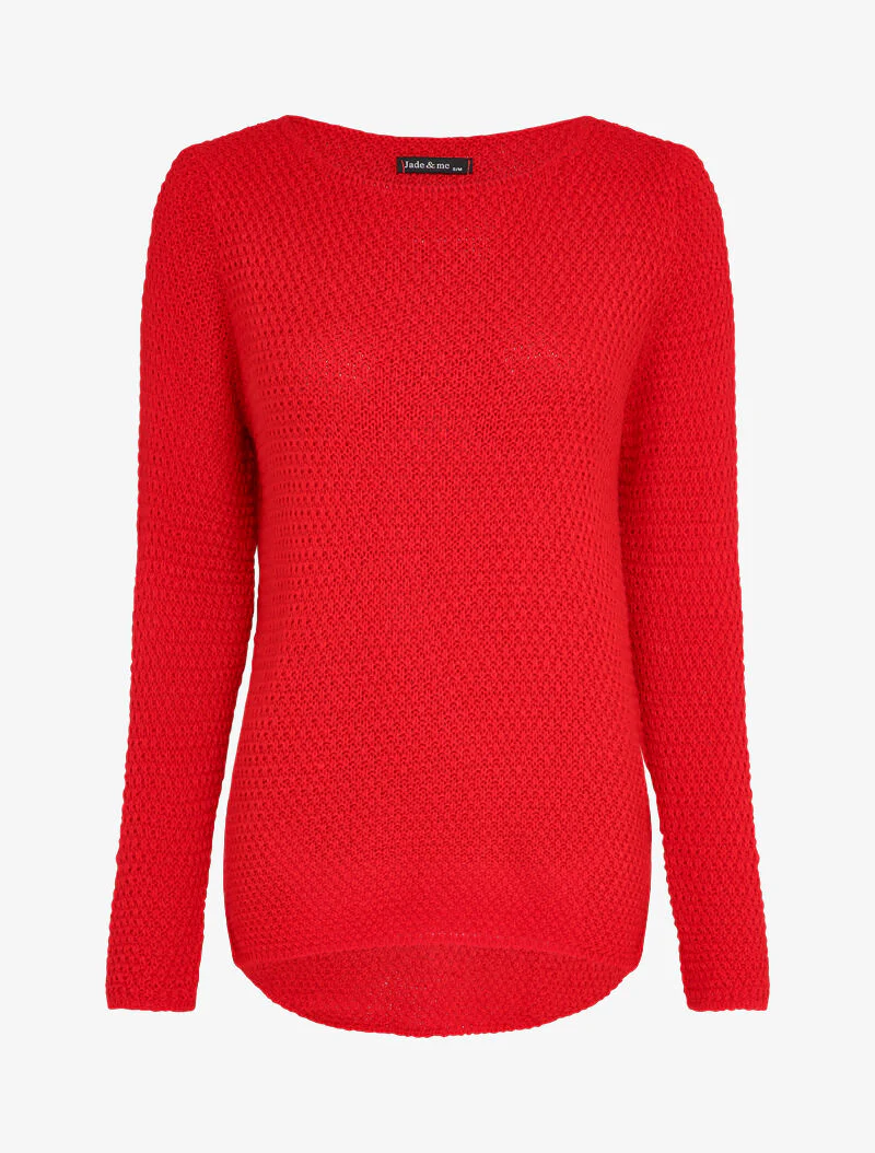 Lange trui met opengewerkte mesh achterkant - Rood
