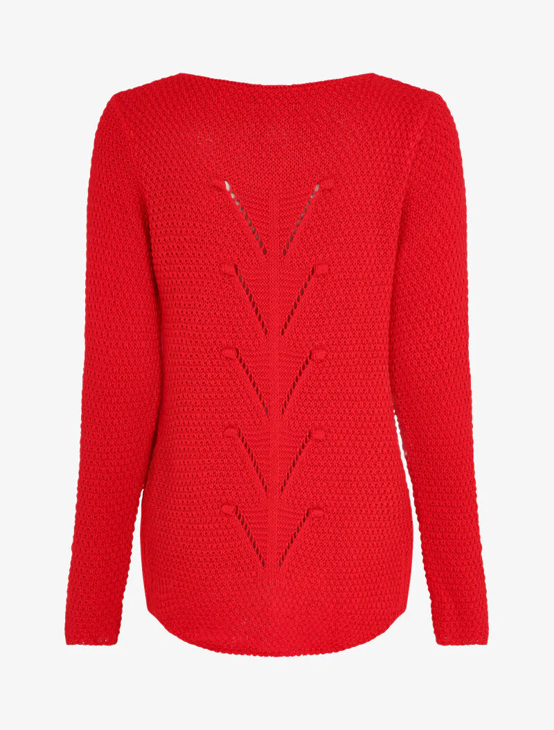 Lange trui met opengewerkte mesh achterkant - Rood - Image 2