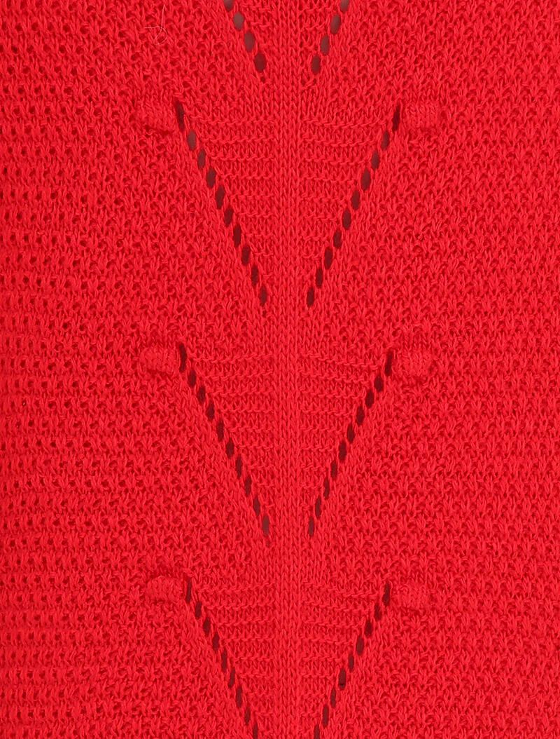 Lange trui met opengewerkte mesh achterkant - Rood - Image 3