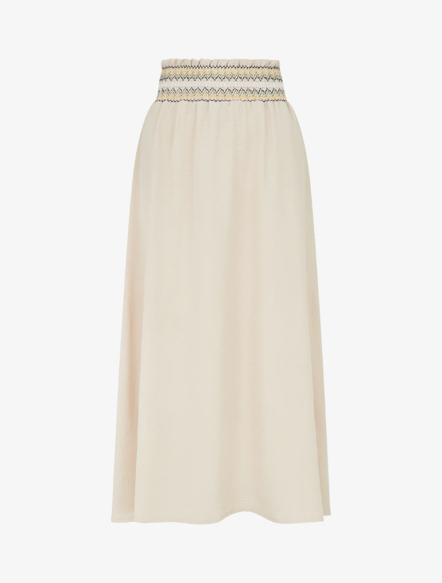 Lange uitlopende rok met elastische tailleband - Beige