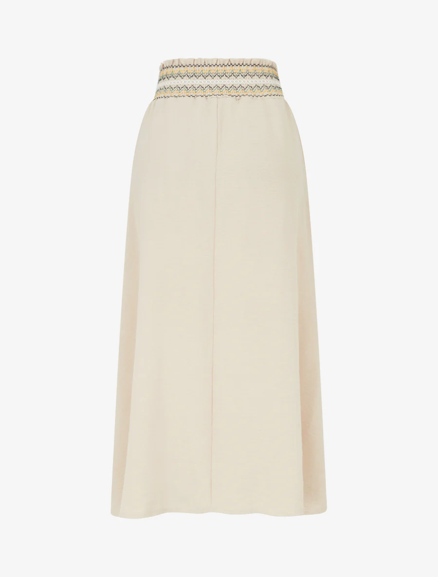 Lange uitlopende rok met elastische tailleband - Beige - Image 2