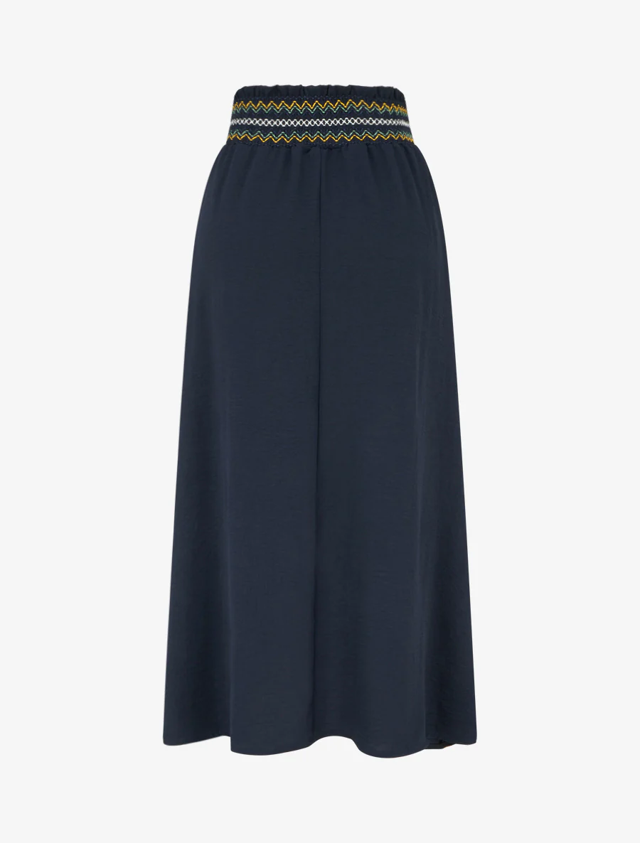 Lange uitlopende rok met elastische tailleband - Marine - Image 2