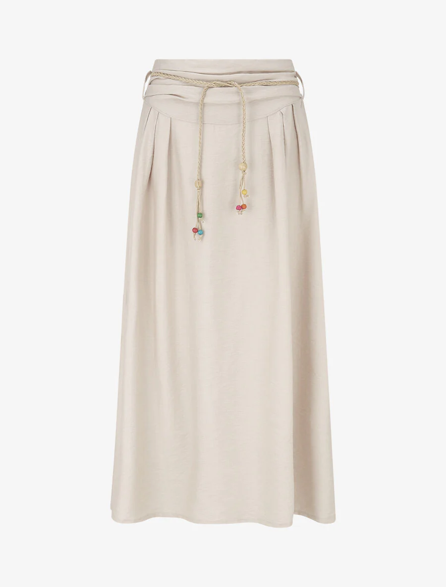Lange uitlopende rok met hoge taille - Beige