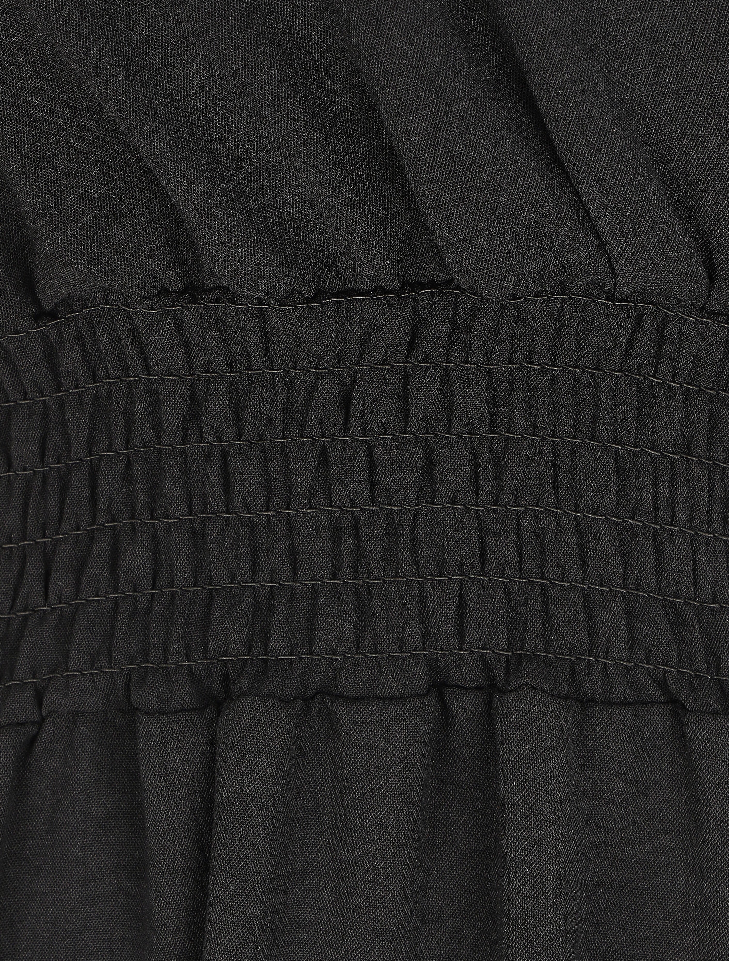 Lange v-hals jurk met elastische taille - Zwart - Image 3