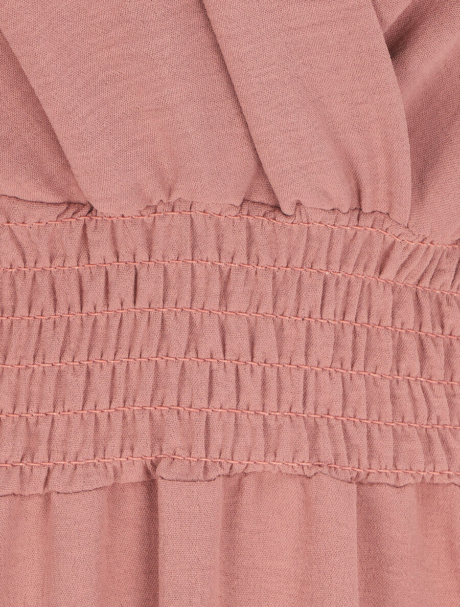 Lange v-hals jurk met elastische taille - Roze - Image 3