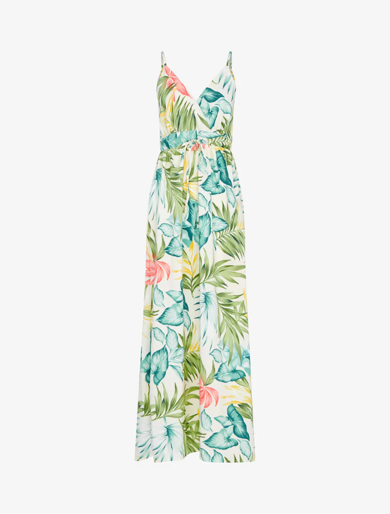 Lange vloeiende jurk met zomerse print - ecru - Image 2