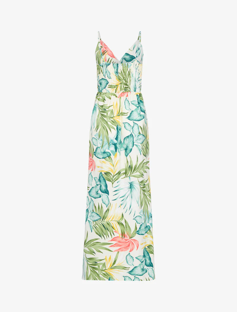 Lange vloeiende jurk met zomerse print - ecru - Image 3