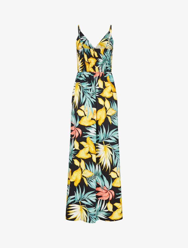Lange vloeiende jurk met zomerse print - zwart - Image 2