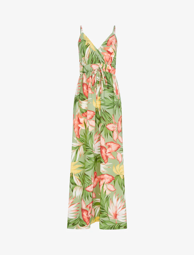 Lange vloeiende jurk met zomerse print - groen
