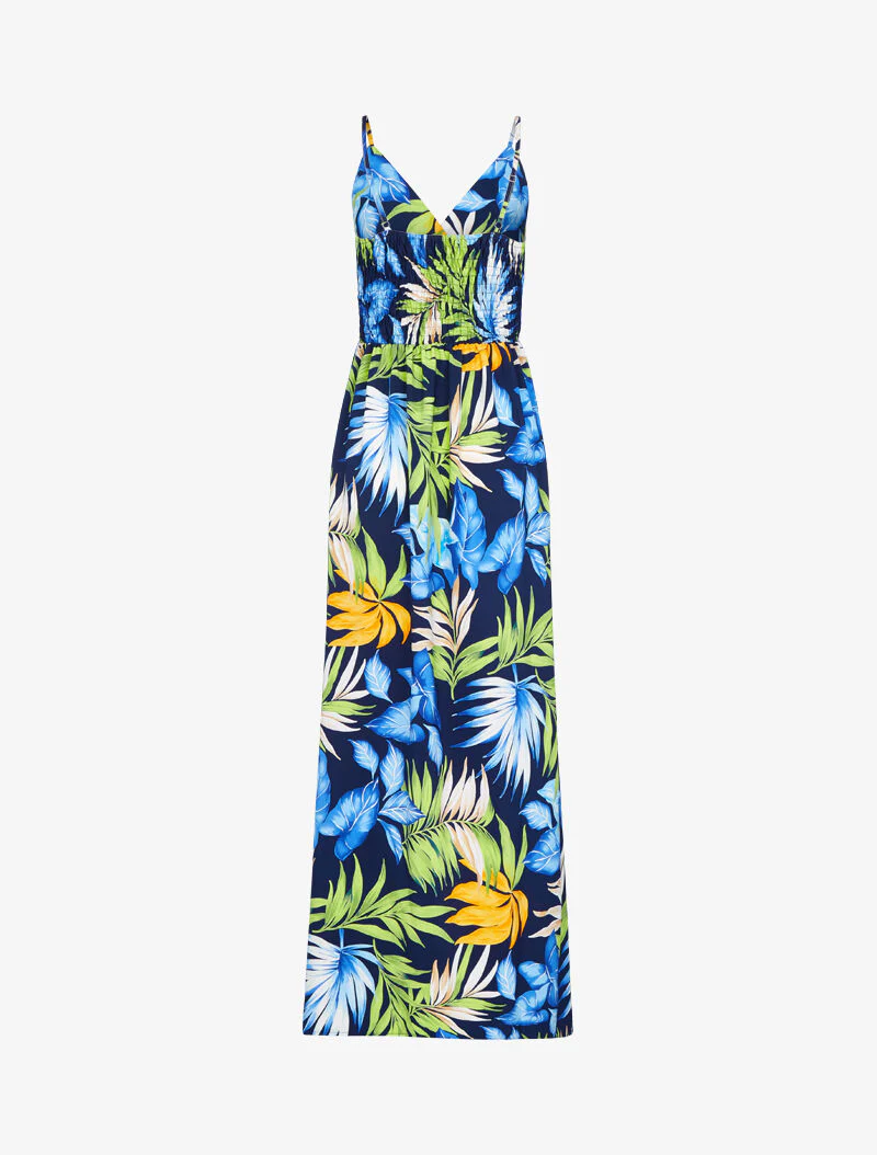 Lange vloeiende jurk met zomerse print - marineblauw - Image 2