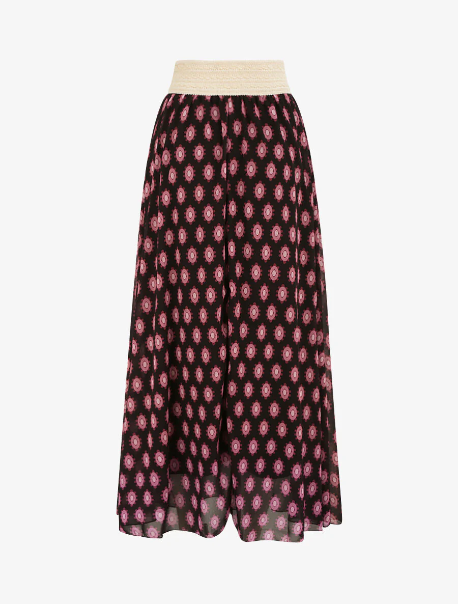 Lange voile geprinte keramische rok - Zwart - Image 2