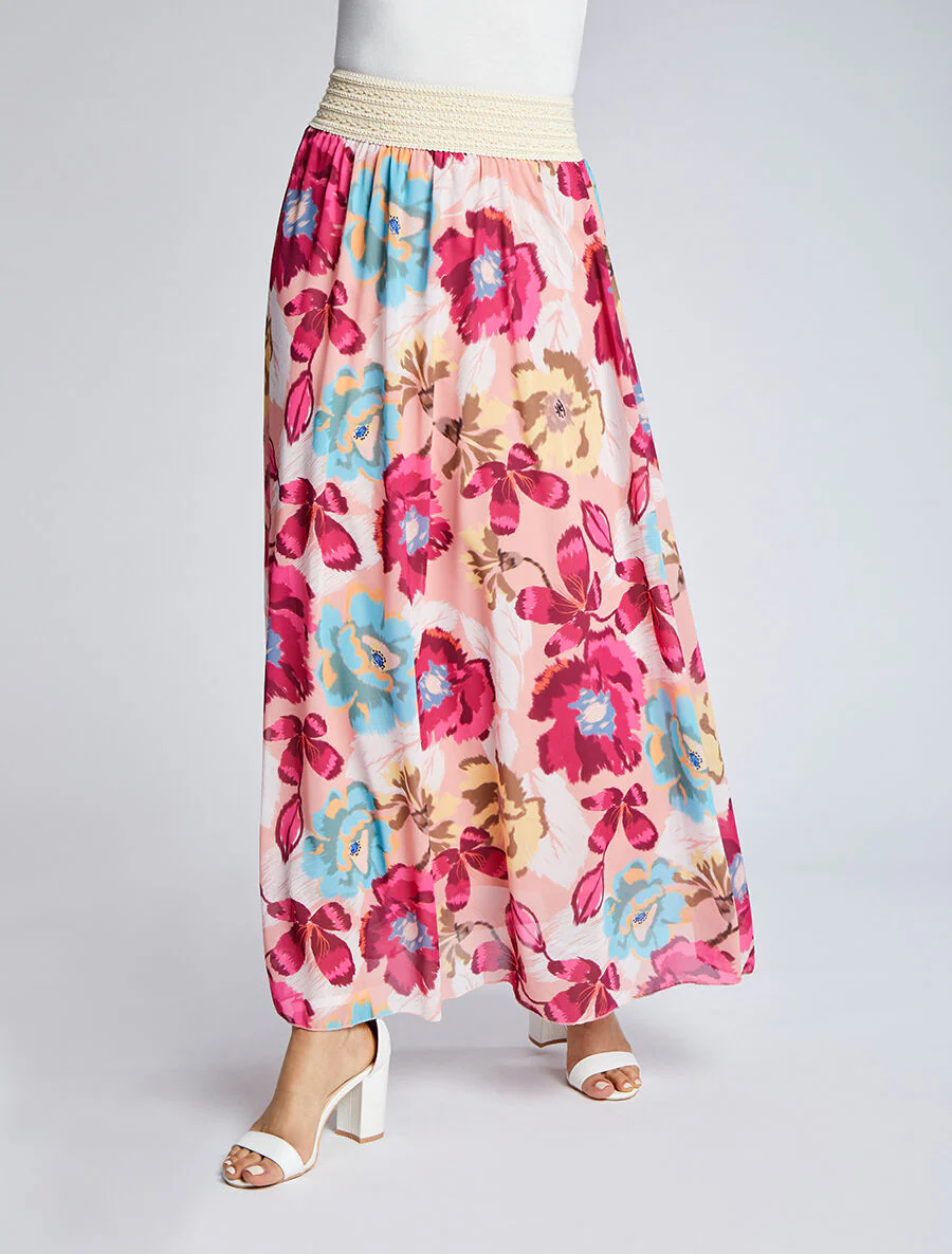 Lange voile rok met abstracte bloemenprint - Roze - Image 4
