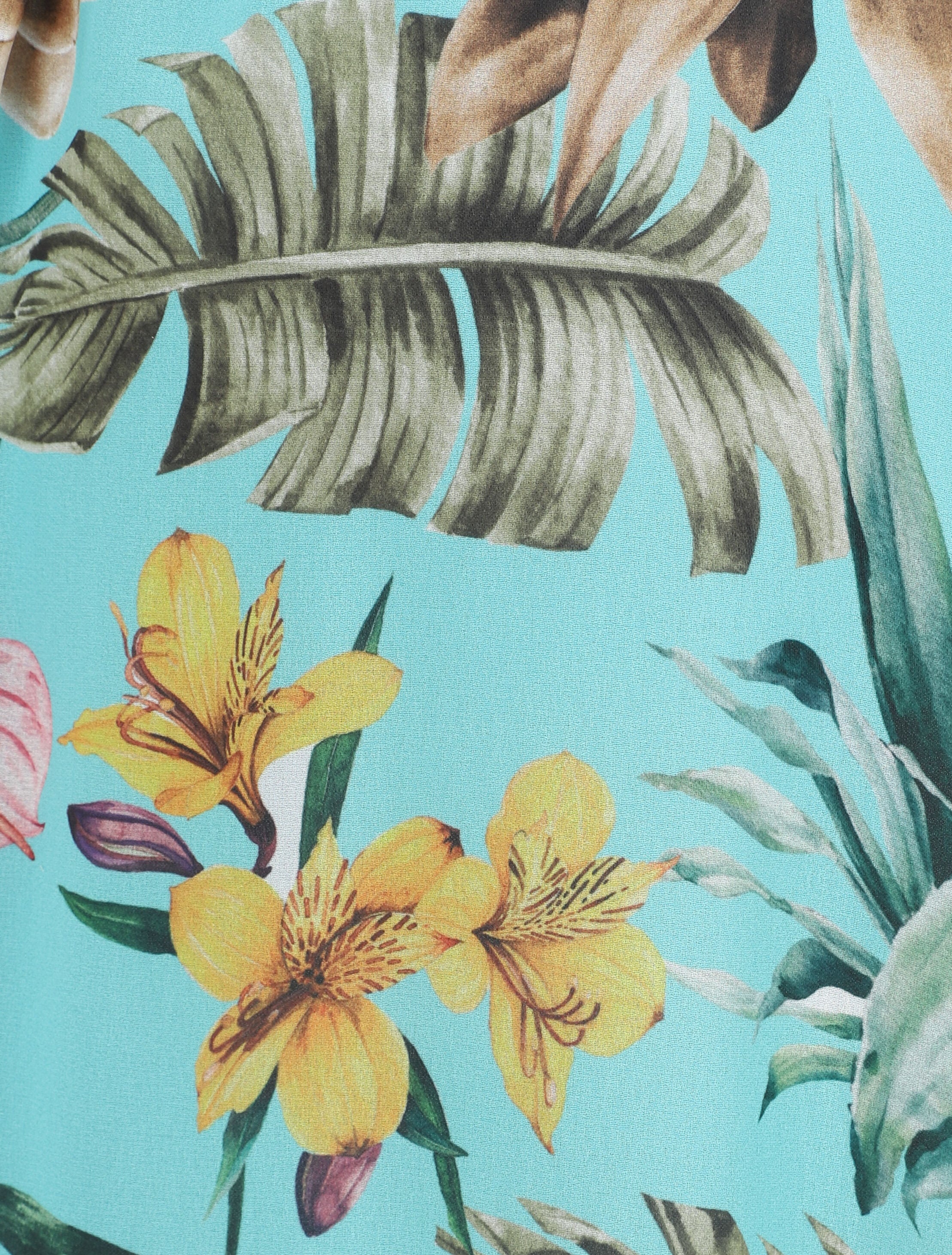 Lange voile rok met tropische bloemenprint - Blauw turquoise - Image 3