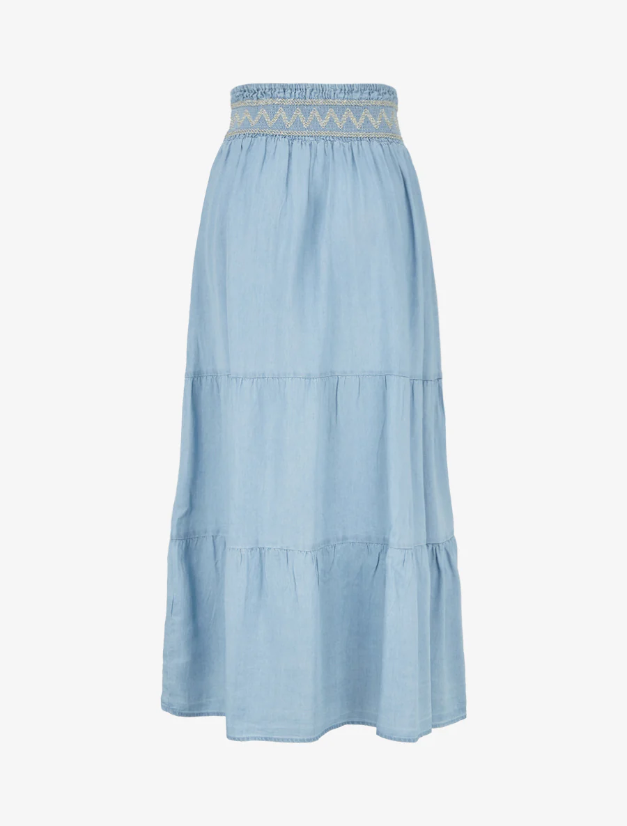 Lange wijde rok met elastische tailleband met fantasiedessin - Lichtblauw - Image 2