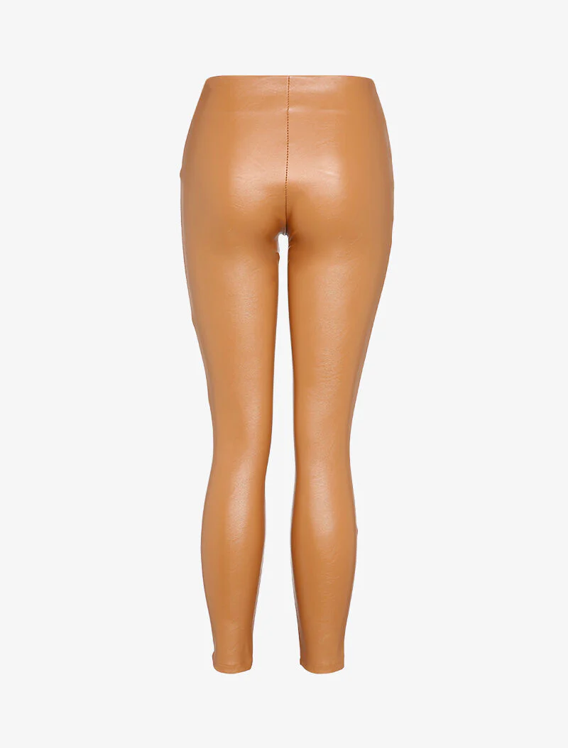 Hoge taille legging in imitatieleer met rits - Camel - Image 2