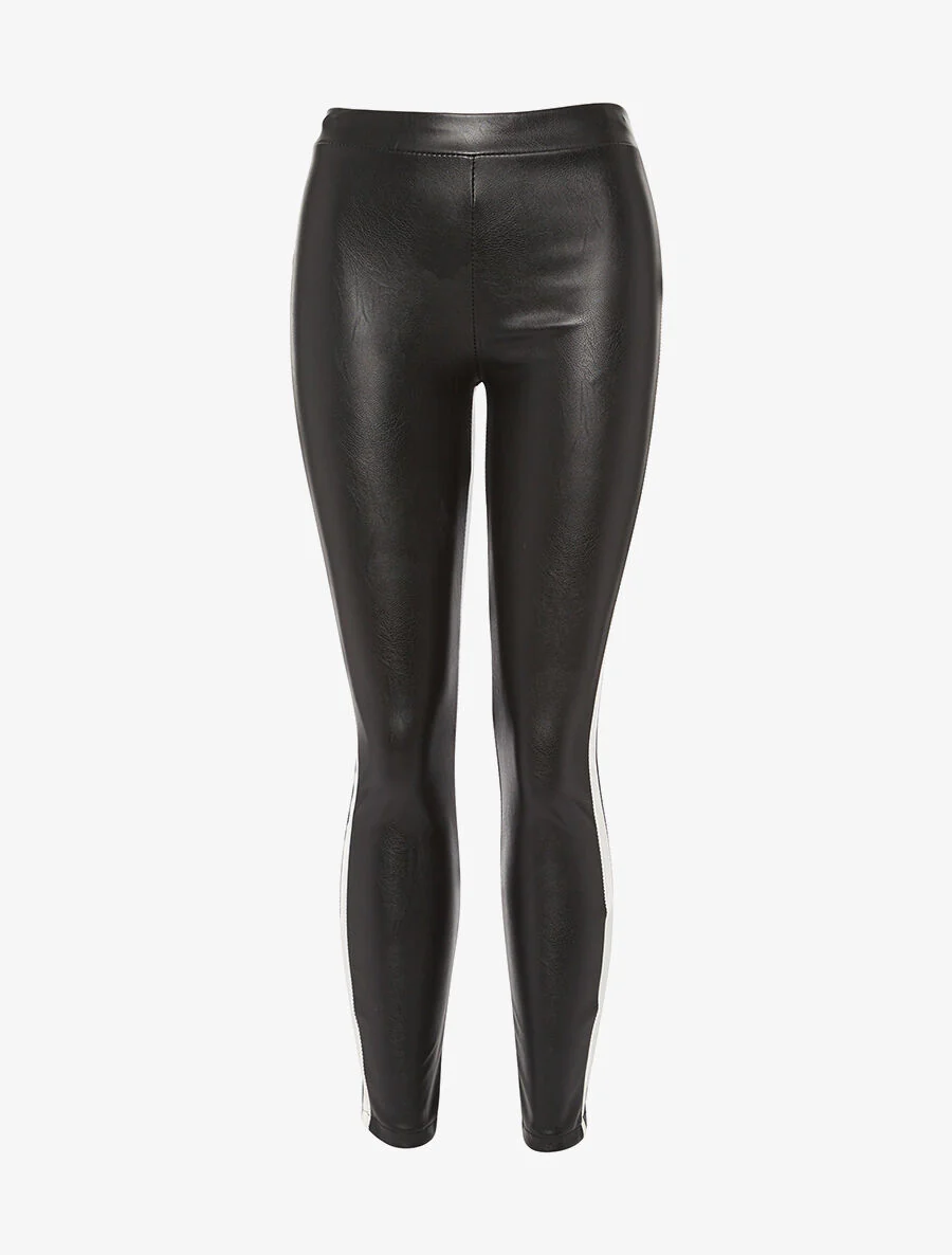 Legging in imitatie met witte band - zwart