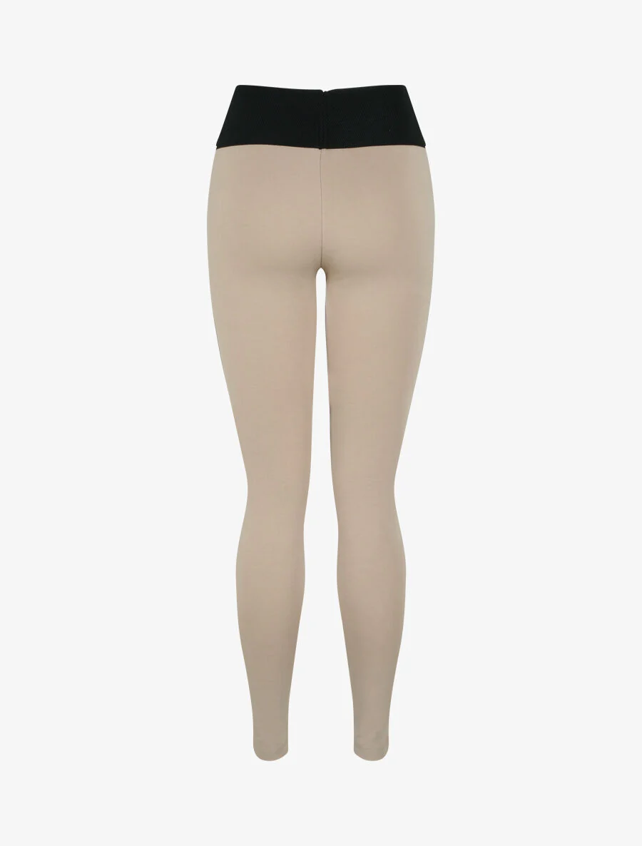 Textuur taille legging met kleine ritsen - Beige - Image 2